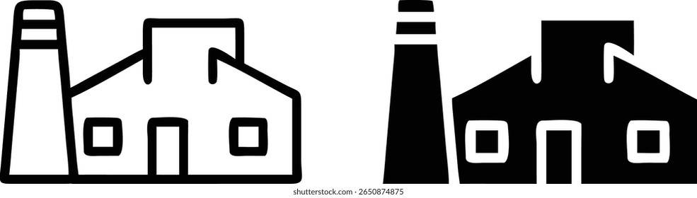 Factory Icon, Industrial Building Symbol, Manufacturing Plant Illustration