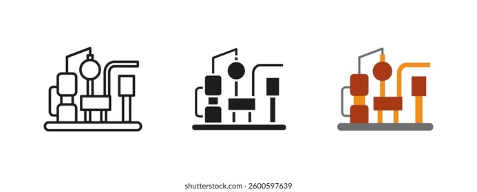 Factory icon. Industrial production vector illustration. Manufacturing and automation symbol. Engineering, machinery and processing concept. Technology and assembly pictogram.