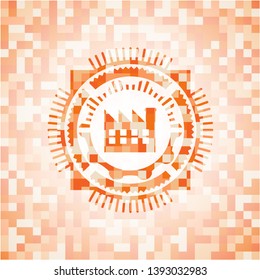 factory icon inside abstract emblem, orange mosaic background