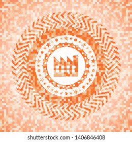 factory icon inside abstract emblem, orange mosaic background