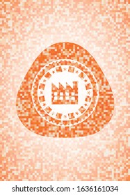 factory icon inside abstract emblem, orange mosaic background