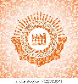 factory icon inside abstract orange mosaic emblem