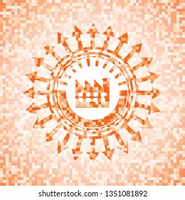 factory icon inside abstract orange mosaic emblem with background