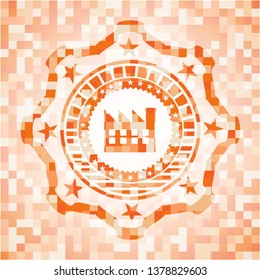 factory icon inside abstract orange mosaic emblem with background