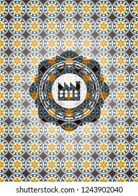factory icon inside arabesque style emblem. arabic decoration.