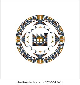 factory icon inside arabic emblem. Arabesque decoration.