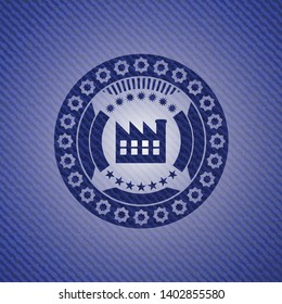 factory icon inside badge with jean texture