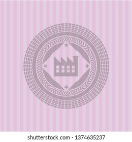 factory icon inside badge with pink background