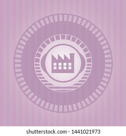 factory icon inside badge with pink background
