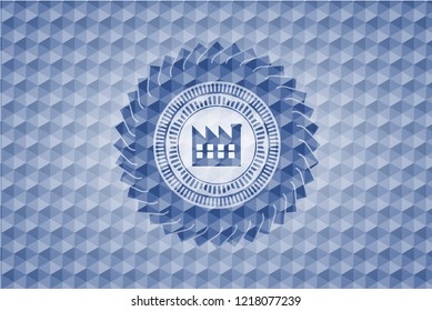 factory icon inside blue hexagon emblem.