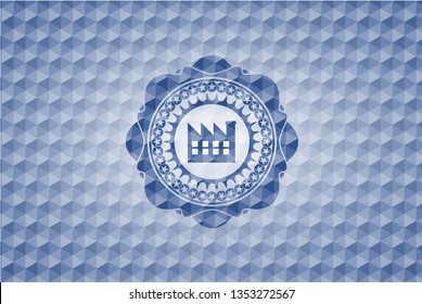 factory icon inside blue hexagon emblem.