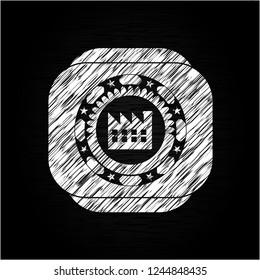 factory icon inside chalkboard emblem