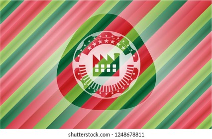 factory icon inside christmas badge.