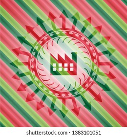 factory icon inside christmas badge.