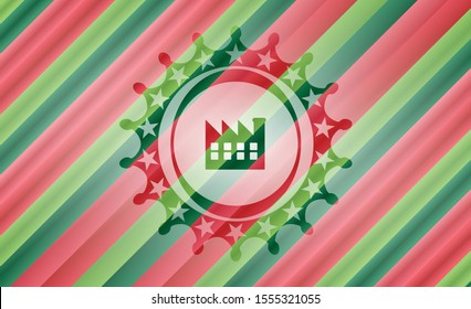 factory icon inside christmas badge background.