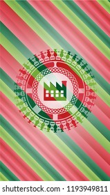 factory icon inside christmas colors style emblem.