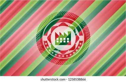 factory icon inside christmas colors style emblem.
