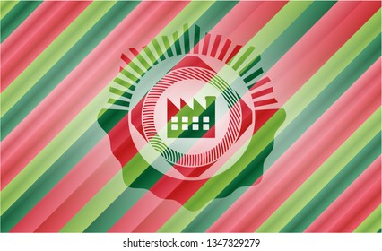 factory icon inside christmas colors emblem.