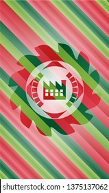 factory icon inside christmas colors emblem.