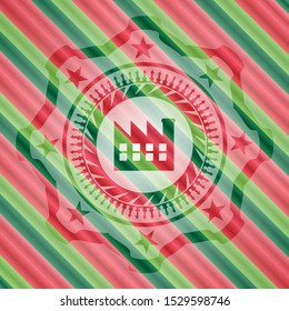 factory icon inside christmas emblem background.