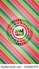 factory icon inside christmas style emblem.