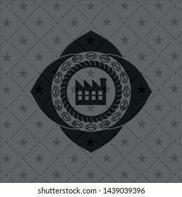 factory icon inside dark badge or emblem