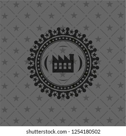 factory icon inside dark emblem. Retro