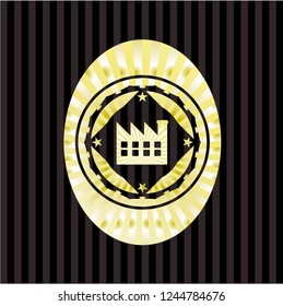 factory icon inside gold badge or emblem