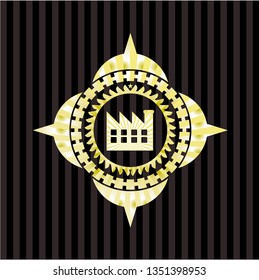 factory icon inside gold emblem or badge