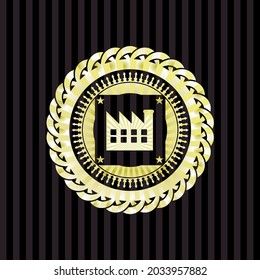 Fabriksymbol in goldenem Emblem oder Abzeichen. 
