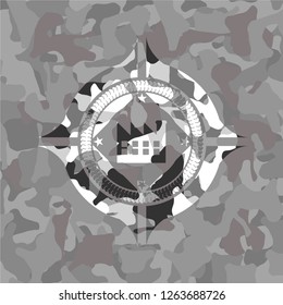factory icon inside grey camo texture