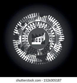 factory icon inside grey camouflaged emblem