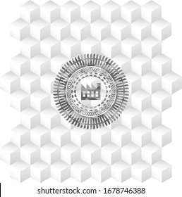 icono de fábrica dentro del emblema gris con fondo blanco de cubo geométrico