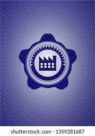 factory icon inside jean or denim emblem or badge background