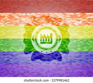 factory icon inside lgbt colors emblem 