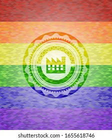 icono de fábrica dentro del emblema de colores de lgbt 