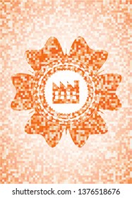 factory icon inside orange mosaic emblem with background