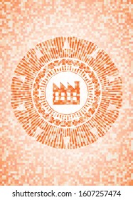 factory icon inside orange mosaic emblem with background