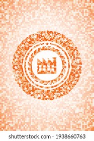 icono de fábrica dentro del emblema del mosaico naranja con fondo. 