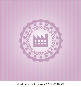 factory icon inside pink emblem. Vintage.