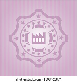 factory icon inside pink emblem. Vintage.