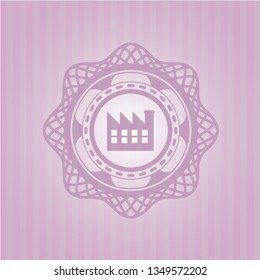 factory icon inside pink emblem