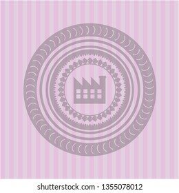 factory icon inside pink emblem