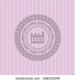 factory icon inside pink emblem. Vintage.