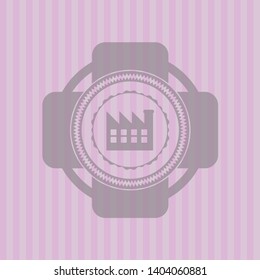 factory icon inside pink emblem. Vintage.