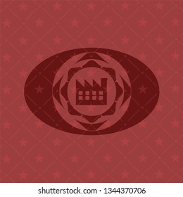 factory icon inside realistic red emblem