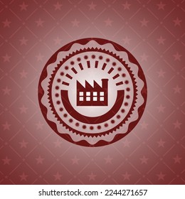 icono de fábrica dentro de emblema rojo realista. 