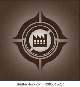 factory icon inside realistic wooden emblem