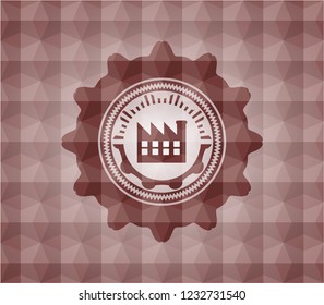 factory icon inside red badge with geometric pattern. Seamless.