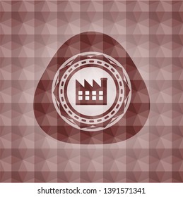 factory icon inside red badge with geometric pattern. Seamless.
